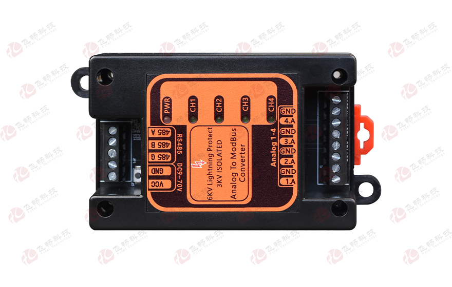 飞畅科技-工业级 轨式4路模拟量输入 ModBus RTU