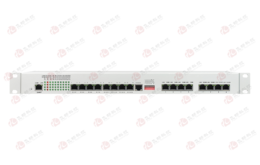 飞畅科技-32路电话+16E1+4FE+4GE+2路数据+SNMP+console（19英寸，物理隔离）电话光端机
