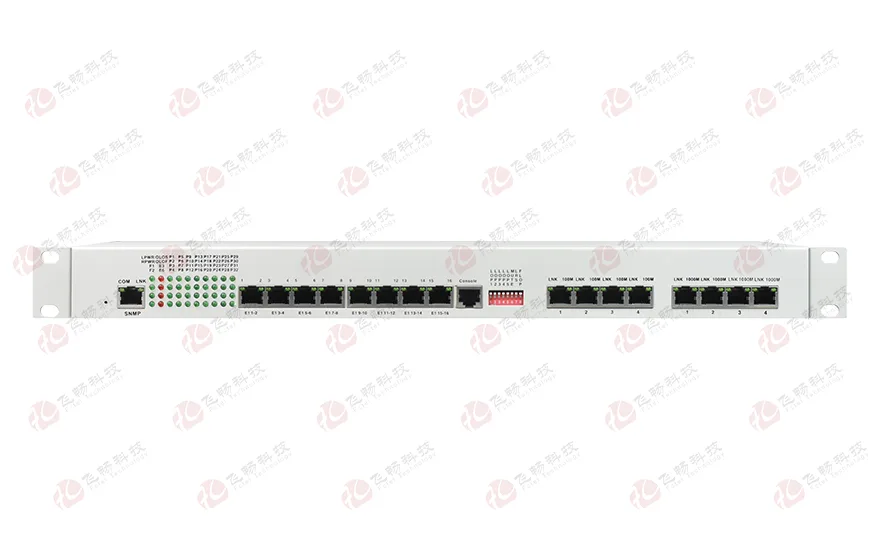 飞畅科技-32路电话+16E1+4FE+4GE+2路数据+SNMP+console（19英寸，物理隔离）电话光端机